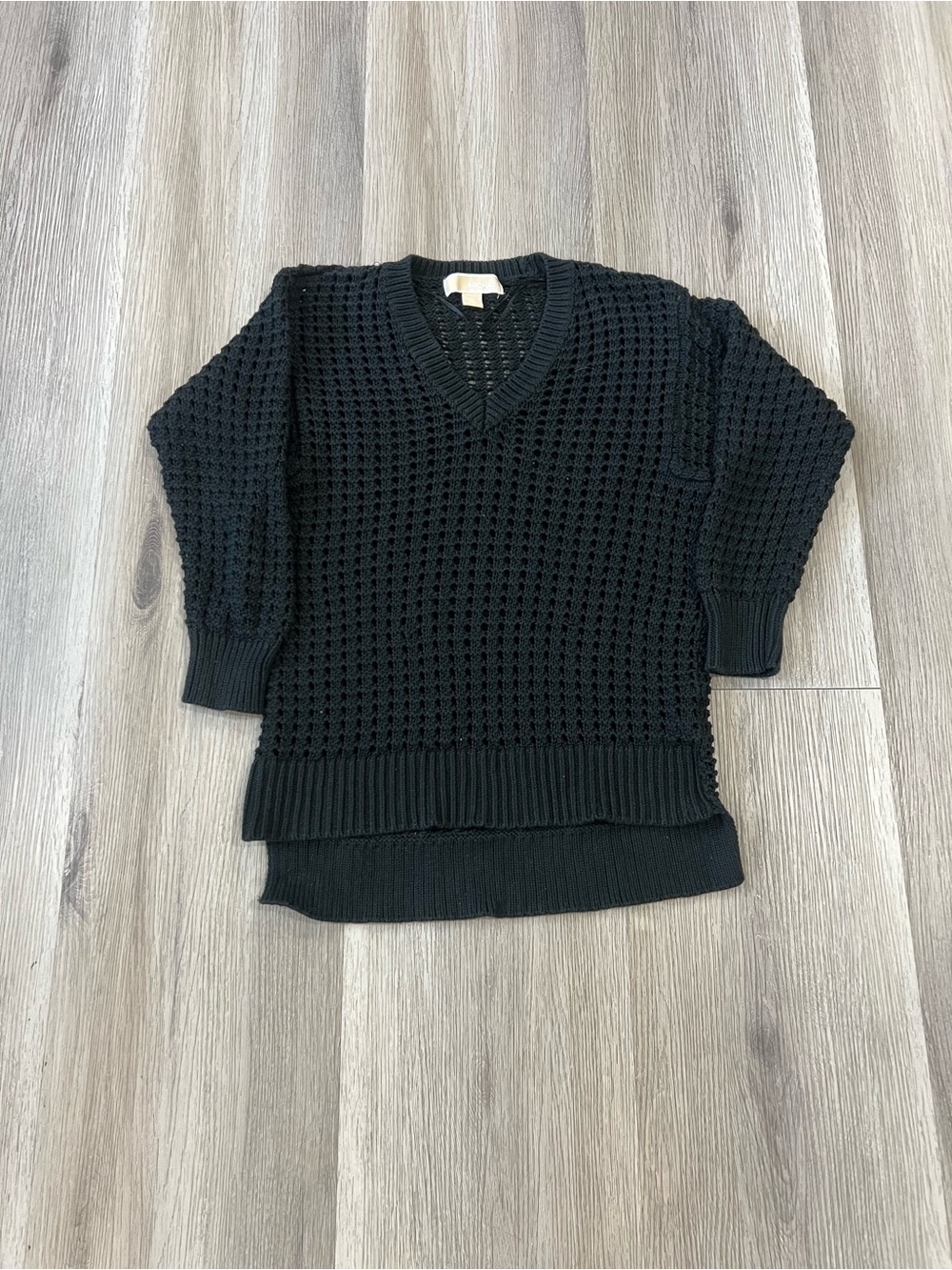 Michael Kors Black Open-Knit V-Neck Sweater